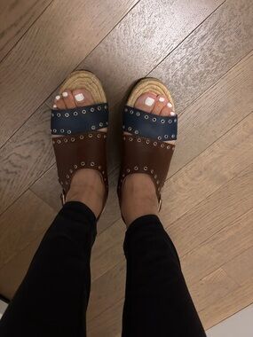 Thakoon Addition Brown and Navy Studded Espadrille Wedge Sandals
